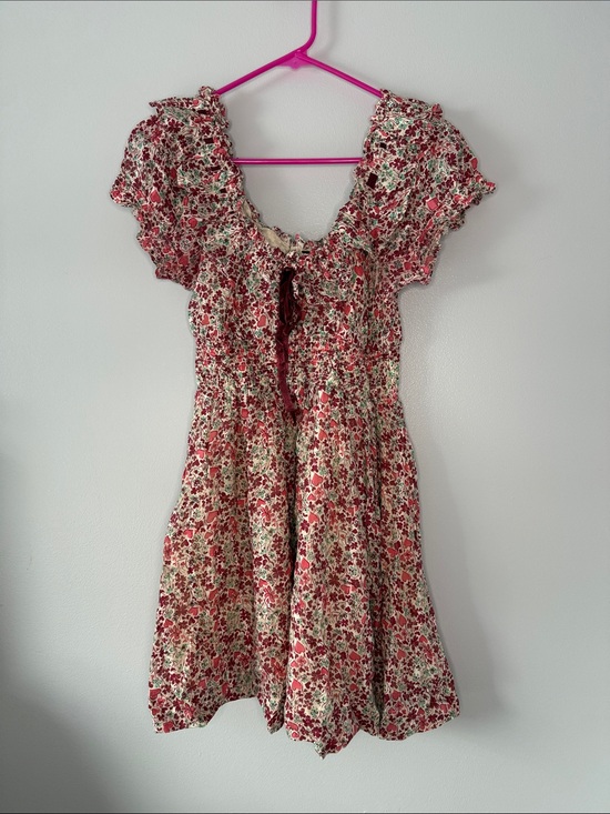 Free People Dresses & Skirts - Free People Cream and Red Floral Ruffle Mini Dress